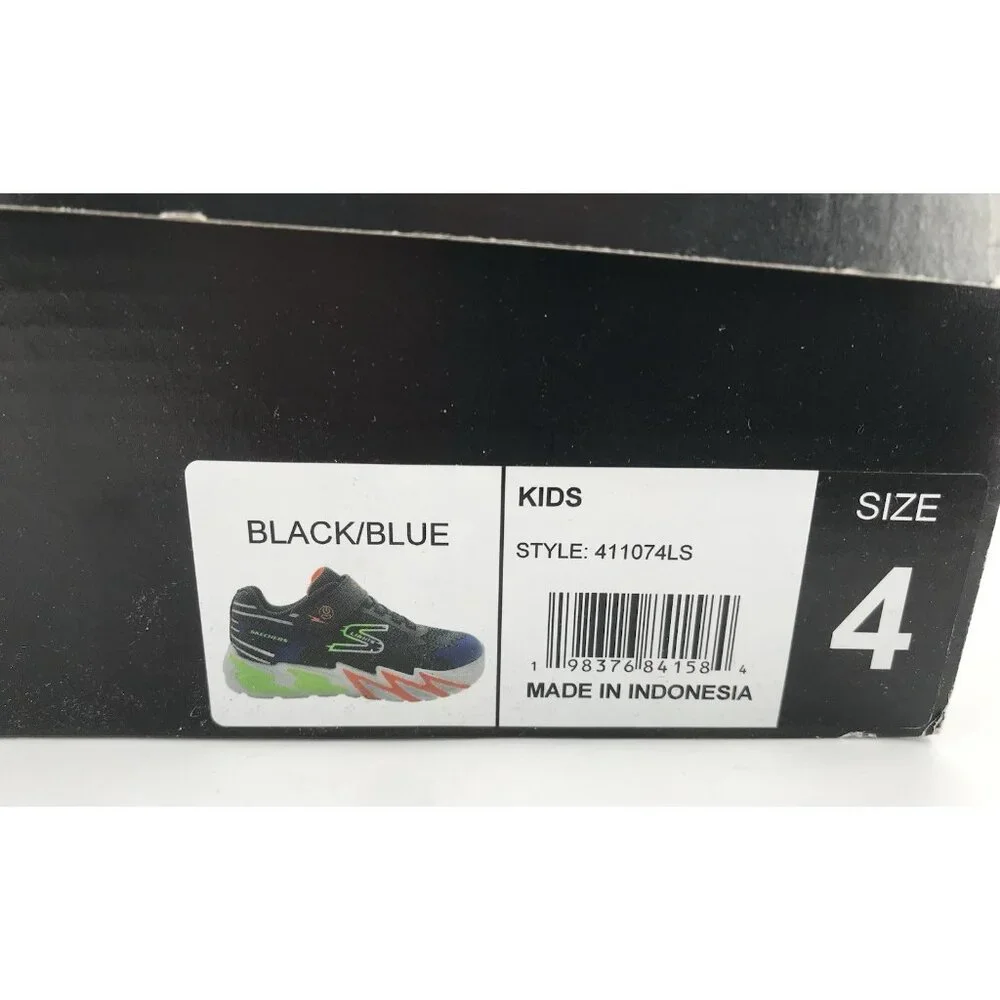 Skechers Boys Size 4‎ Flex-Glow Bolt Light-Up Black/Blue Sneaker Sports Lights